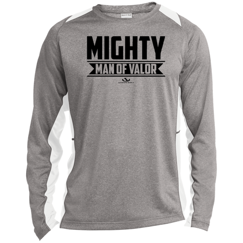 MIGHTY MAN OF VALOR  Long Sleeve Heather Colorblock Performance Tee