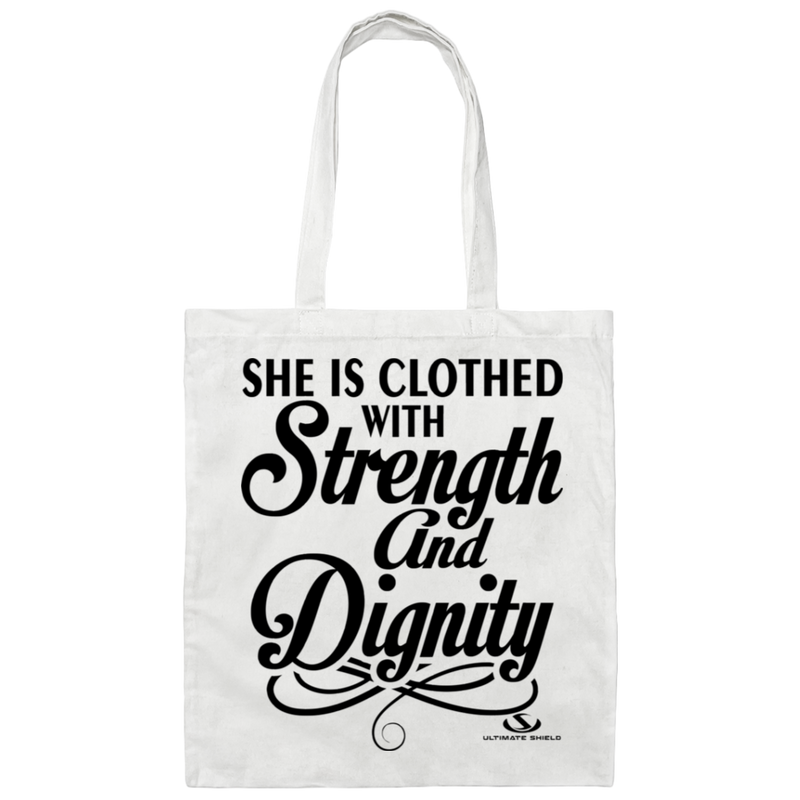 SHE IS CLOTHED WITH STRENGHT AND  Canvas Tote Bag