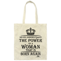 NEVER UNDERESTIMATE THE POWER OF A WOMAN THAT IS BORN AGAIN Canvas Tote Bag